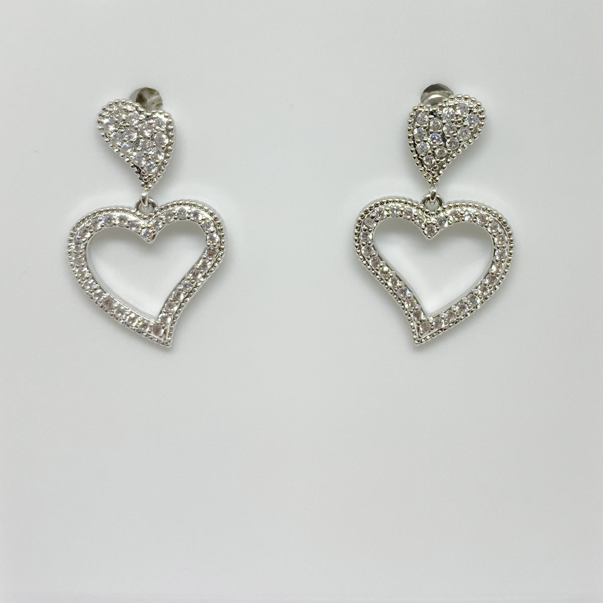 Sparkling Twin Heart Drop Dangle Earrings