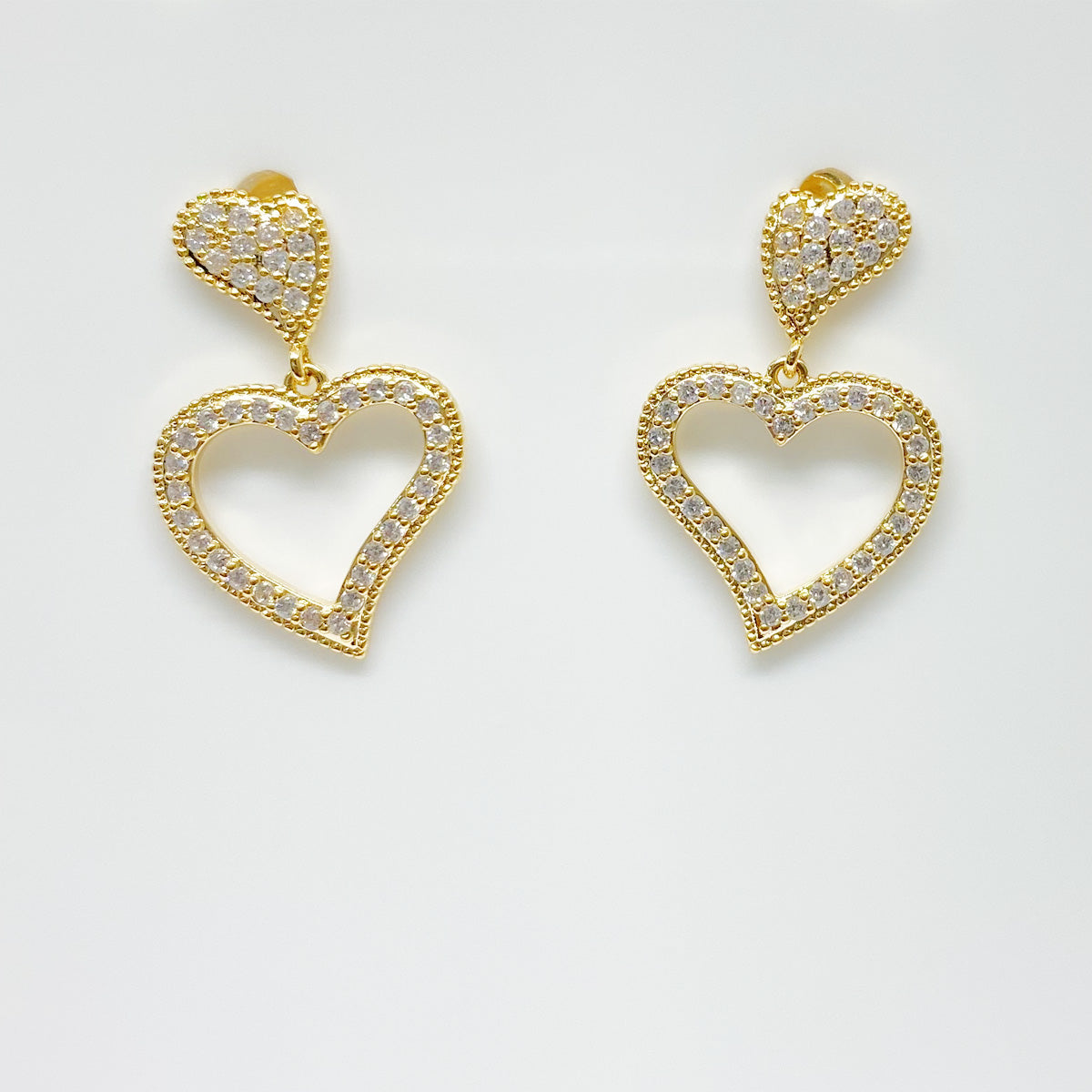 Sparkling Twin Heart Drop Dangle Earrings