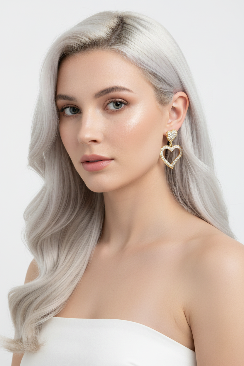 Sparkling Twin Heart Drop Dangle Earrings