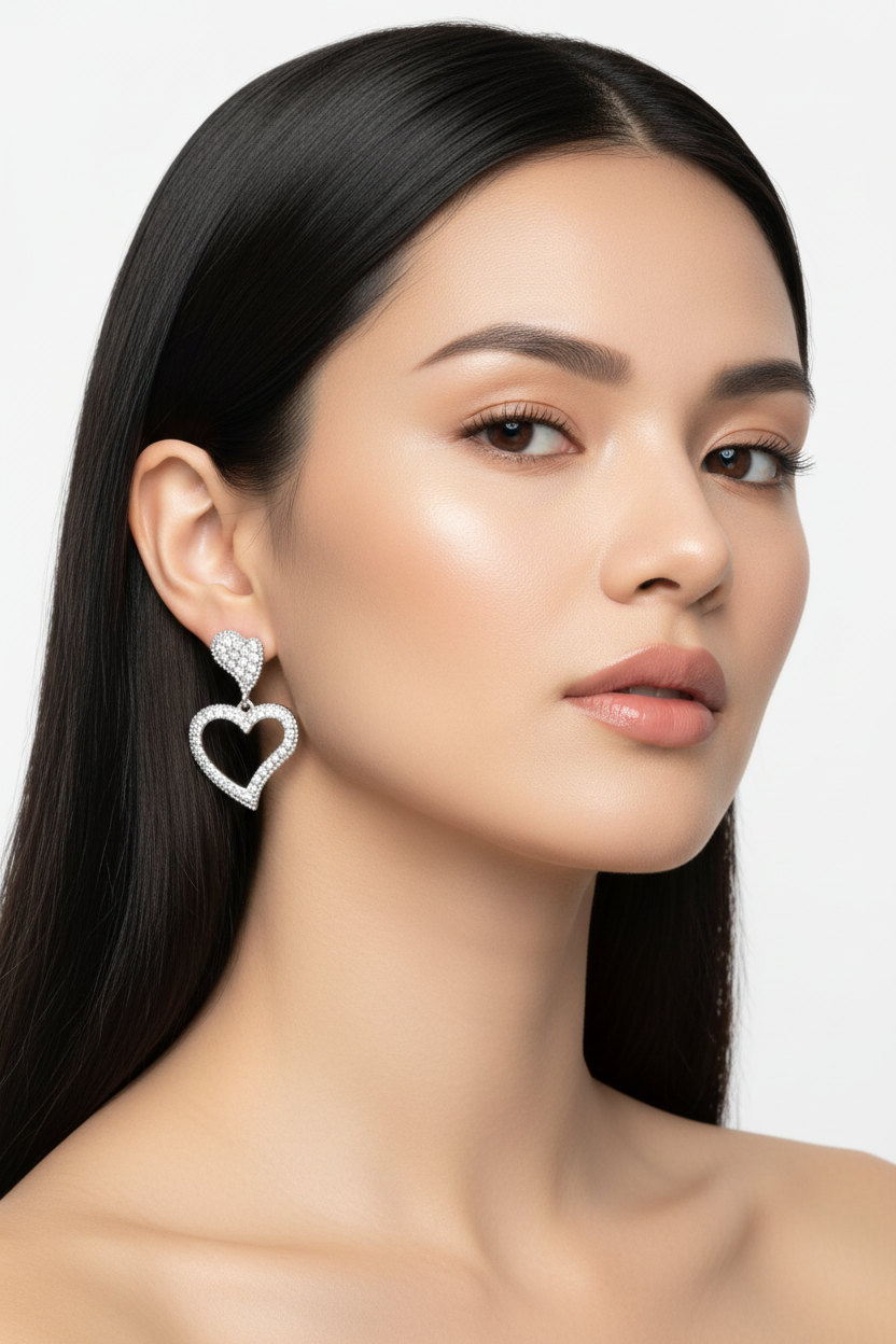 Sparkling Twin Heart Drop Dangle Earrings
